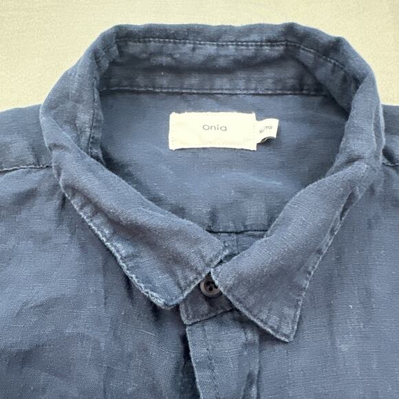 Onia Shirt Mens XL Dark Blue Linen Breathable Relaxed Coastal Beach Summertime - Picture 3 of 14